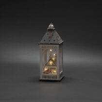 Drevený LED lampáš DOMČEK, biela, 29 x 11 cm