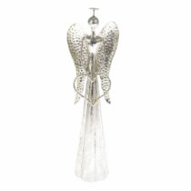 Vianočná kovová LED dekorácia Angel with heart​ strieborná, 9,5 x 30 cm